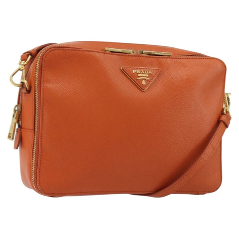 PRADA 肩背包 Saffiano 皮革 橙色 金色 正品 186385V