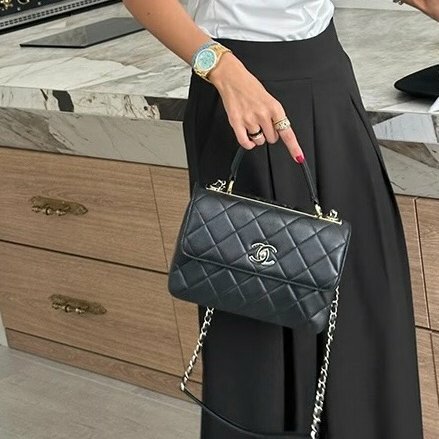 CHANEL - 黑色羊皮金釦Trendycc手提側背包A92236