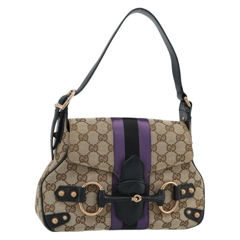 GUCCI GG帆布馬銜扣單肩包 米色 129699 正品 188006V