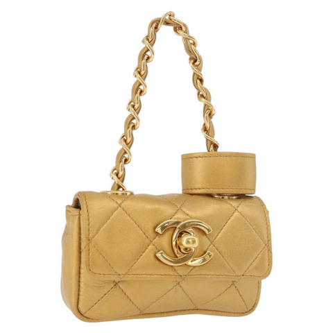 香奈兒 (CHANEL) 絎縫鏈條小包，羊皮材質，金色雙C標誌，正品編號 bs35703V