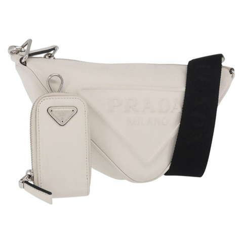 PRADA 白色銀色皮革肩背包 正品 ka4868V
