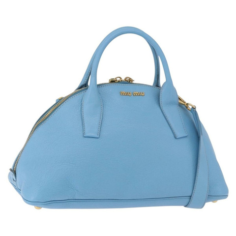Miu Miu 手提包 皮革 兩用 淺藍色 金色 正品 ka4918M