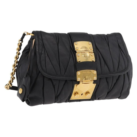 Miu Miu Matelasse 鏈條單肩包 皮革 黑色 金色 正品 ka4879V