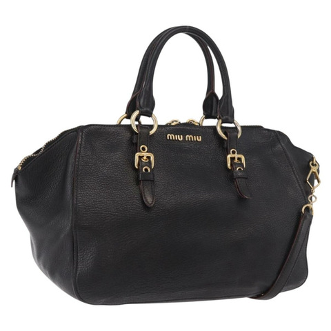 Miu Miu 手提包 皮革 2way 黑色金色 Auth ka4877V