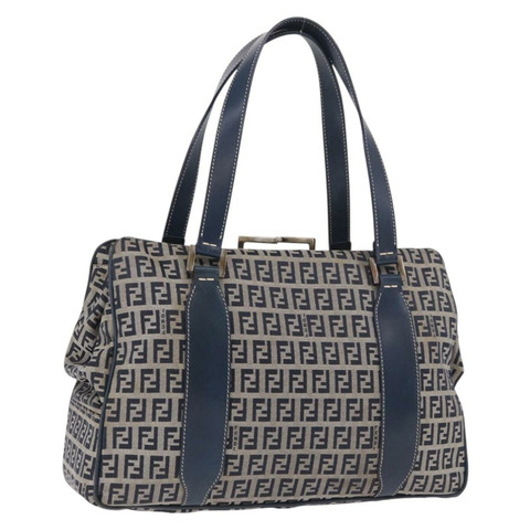 FENDI Zucchino帆布手提包 海軍藍 銀色 正品 ka4913V
