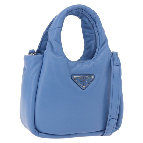 PRADA 手提包 皮革 兩用 淺藍色 銀色 正品 184410SAM