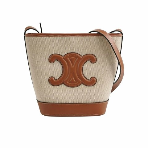 Celine Cuir Triomphe小號牛皮帆布拼色凱旋門Logo斜背包肩肩包