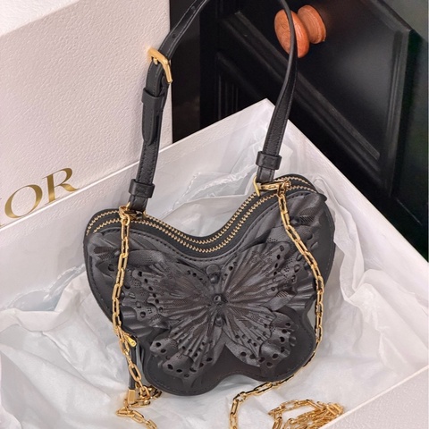 Dior迪奥 蝴蝶立体花朵手提包 斜背包 附有尘袋 链条