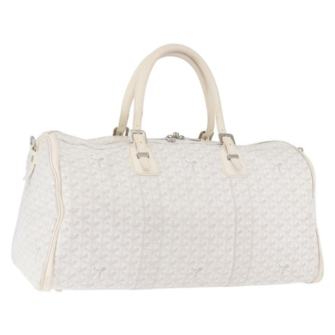 GOYARD 人字紋波音55波士頓包 PVC 白色銀色 正品 187047A