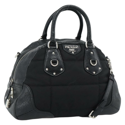 PRADA 手提包 皮革 兩用 黑色 銀色 正品 186264A
