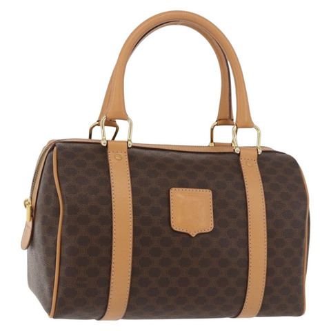 CELINE Macadam帆布波士頓包 PVC皮革 棕色 金色 正品 187511V