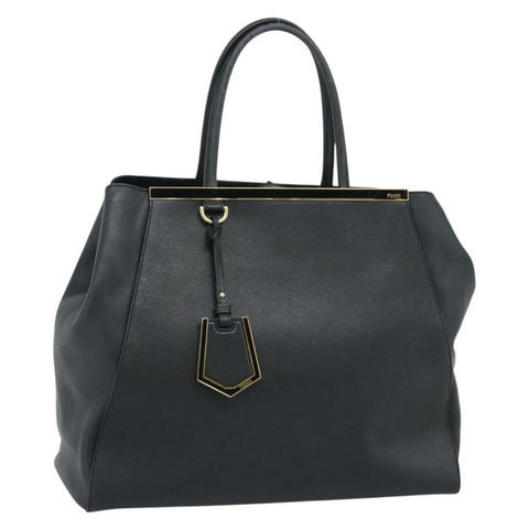 FENDI 2JOURS 手提包 皮革 黑色 金色 正品 186697A