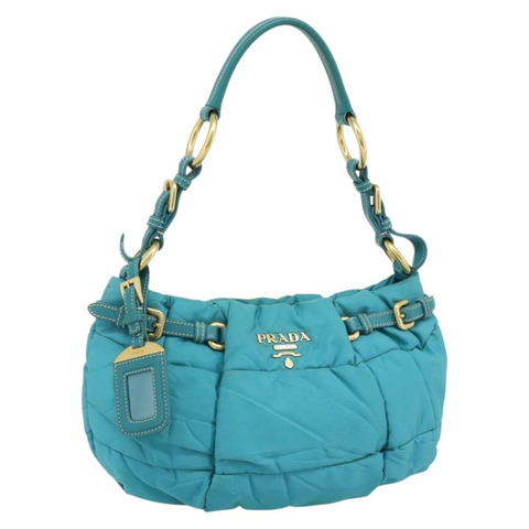 PRADA 尼龍藍金肩包 正品 187632A