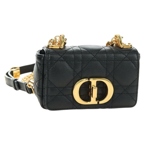 Christian Dior Cannage Caro 鏈條手拿包，羊皮材質，黑色金色，正品，貨號 186459SAM