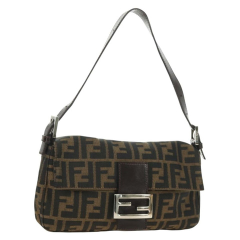 FENDI Zucca帆布Mamma Baguette單肩包 黑色棕色 正品 188763SAM