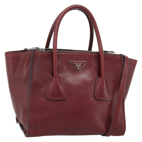 PRADA 手提包 皮革 兩用 紅色 銀色 正品 188750M