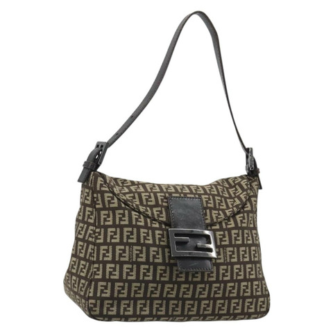 FENDI Zucchino帆布Mamma Baguette單肩包 黑色 正品 186465V