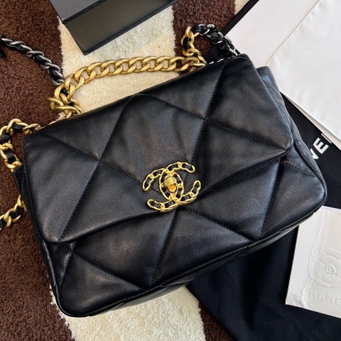 Chanel香奈兒19bag黑金小號鏈條包
