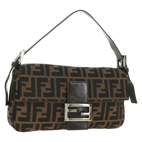 FENDI Zucca帆布Mamma Baguette單肩包 黑色棕色 正品 188756SAM