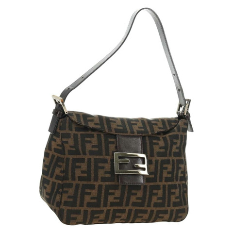 FENDI Zucca帆布Mamma Baguette單肩包 黑色棕色 正品 186463V
