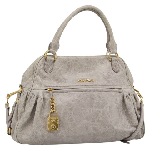 Miu Miu 手提包 皮革 兩用 米色 粉紅色 金色 正品 mr2631M