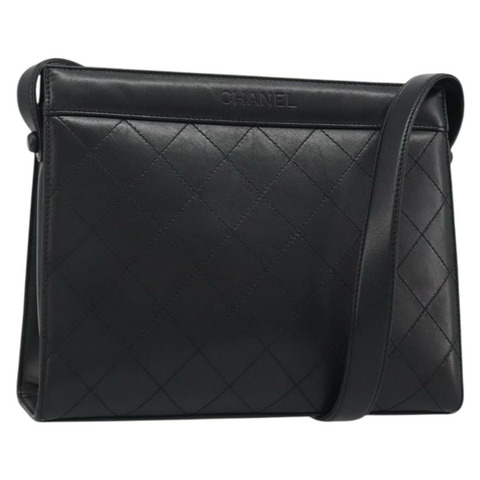 香奈兒 Matelasse 黑色金色雙C標誌單肩包 Auth mr2606V