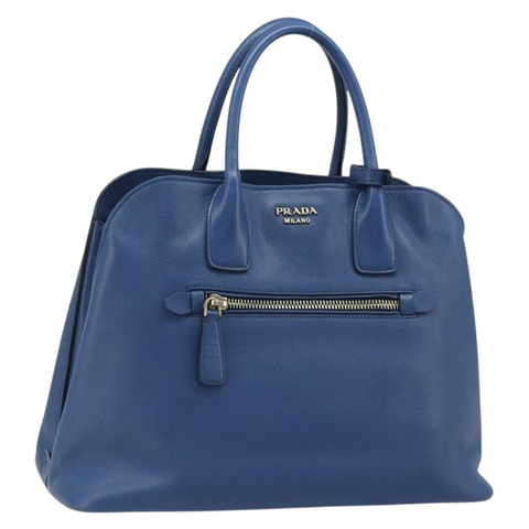 PRADA 手提包 Safiano 皮革 藍色 金色 正品 186433A