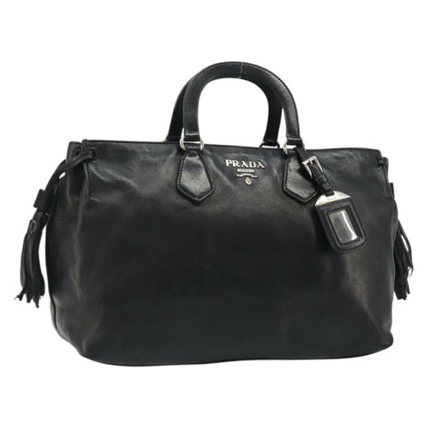 PRADA 手提包 皮革 黑色 銀色 正品 186430A