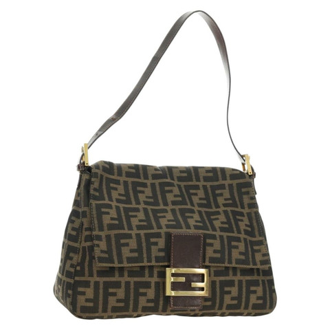 FENDI Zucca帆布Mamma Baguette單肩包 黑色棕色 正品 186461V