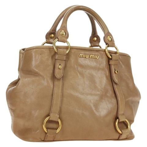 Miu Miu 手提包 皮革 米色 金色 正品 186439V