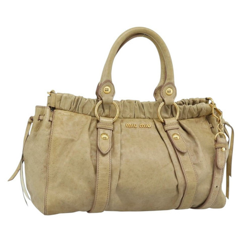 Miu Miu 手提包 皮革 兩用 米色 金色 正品 186441V