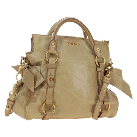 Miu Miu 手提包 皮革 兩用 米色 金色 正品 186442SAM