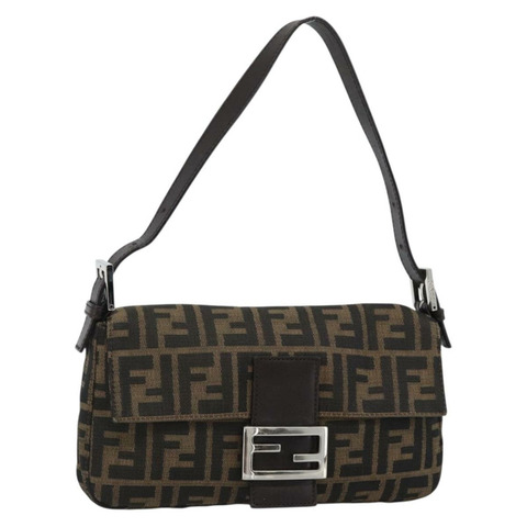 FENDI Zucca帆布Mamma Baguette單肩包 黑色棕色 正品 187283V