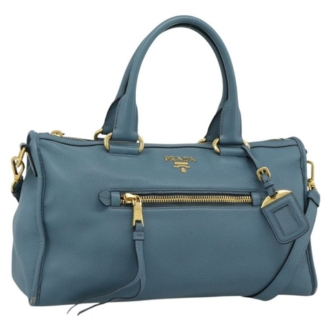 PRADA Vittero Dino 皮革手提包，藍金配色，正品，貨號 187263V