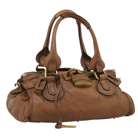 Chloe Paddington 手提包，棕色、金色、銀色皮革，正品 am11945V