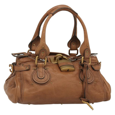 Chloe Paddington 手提包，棕色、金色、銀色皮革，正品 am11930V