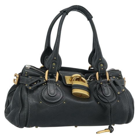 Chloe Paddington 手提包，黑色、金色、銀色皮革，正品 am11929M