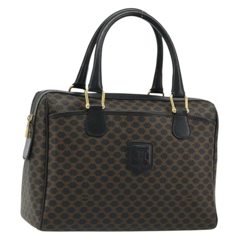 CELINE Macadam帆布波士頓包 PVC皮革 黑色金色 Auth am11939V