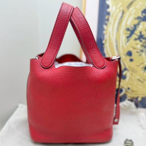 愛馬仕/Hermès 菜籃子picotin18 國旗紅銀扣 tc皮 c刻