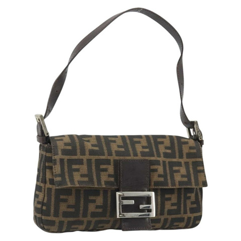 FENDI Zucca帆布Mamma Baguette單肩包 黑色 棕色 銀色 正品 am11936V