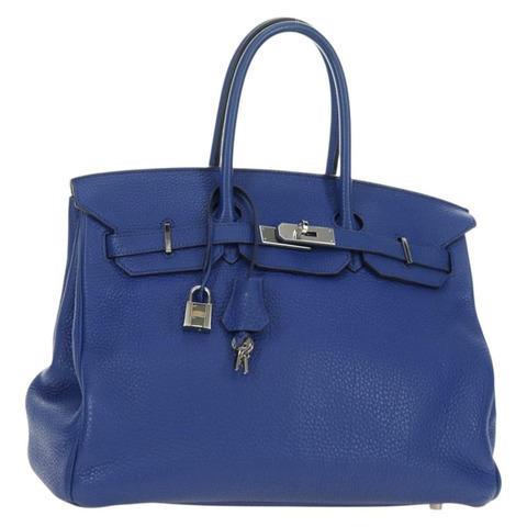 愛馬仕 Birkin 35 手袋 Taurillon 皮革 藍色 銀色 正品 188839SM