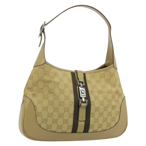 GUCCI GG帆布Jackie Sherry系列肩背包 米色/銀色 00963 正品 188900V