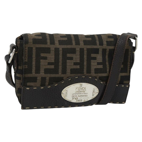 FENDI Zucca帆布單肩包 黑色 棕色 銀色 正品 ka4951A