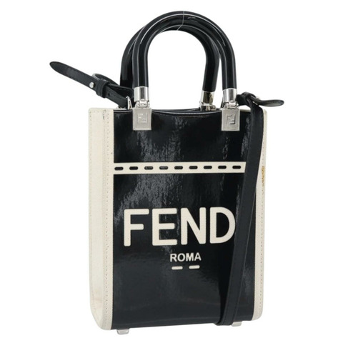 FENDI 手提包 漆皮 兩用 黑色 銀色 正品 ka4919M