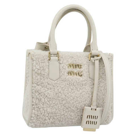 Miu Miu 手提包 Shearing 2way 白色金色 Auth ka4884SAM