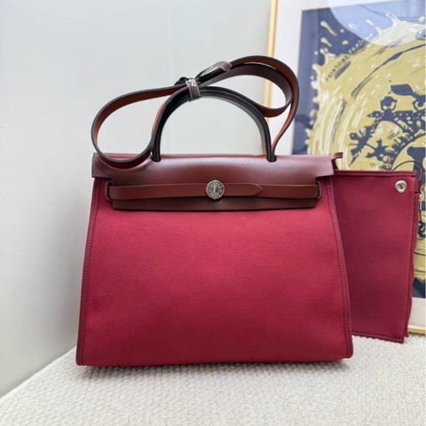 愛馬仕/Hermès herbag31 玫瑰紅銀扣 A刻 外縫線