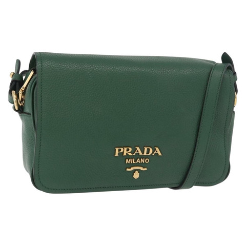 PRADA 綠色金色皮革肩背包，正品編號 189320SAM