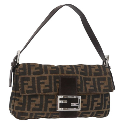 FENDI Zucca帆布Mamma Baguette單肩包 黑色 棕色 銀色 正品 189252SAM
