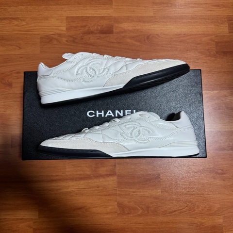 Chanel德訓鞋正品香奈兒雙C徽標油蠟皮女鞋 白色37.5碼