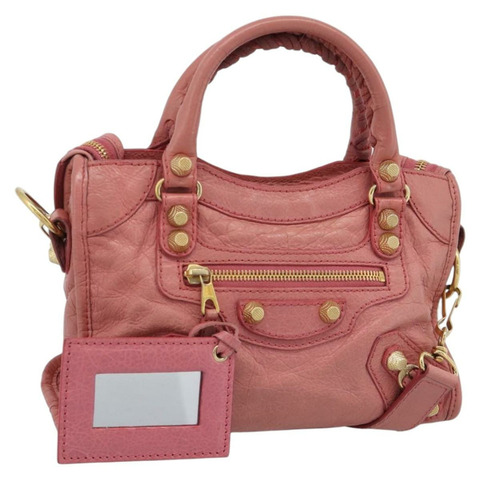 BALENCIAGA Giant Mini City 手提包 皮革 2way 粉金配色 309544 正品 186254M